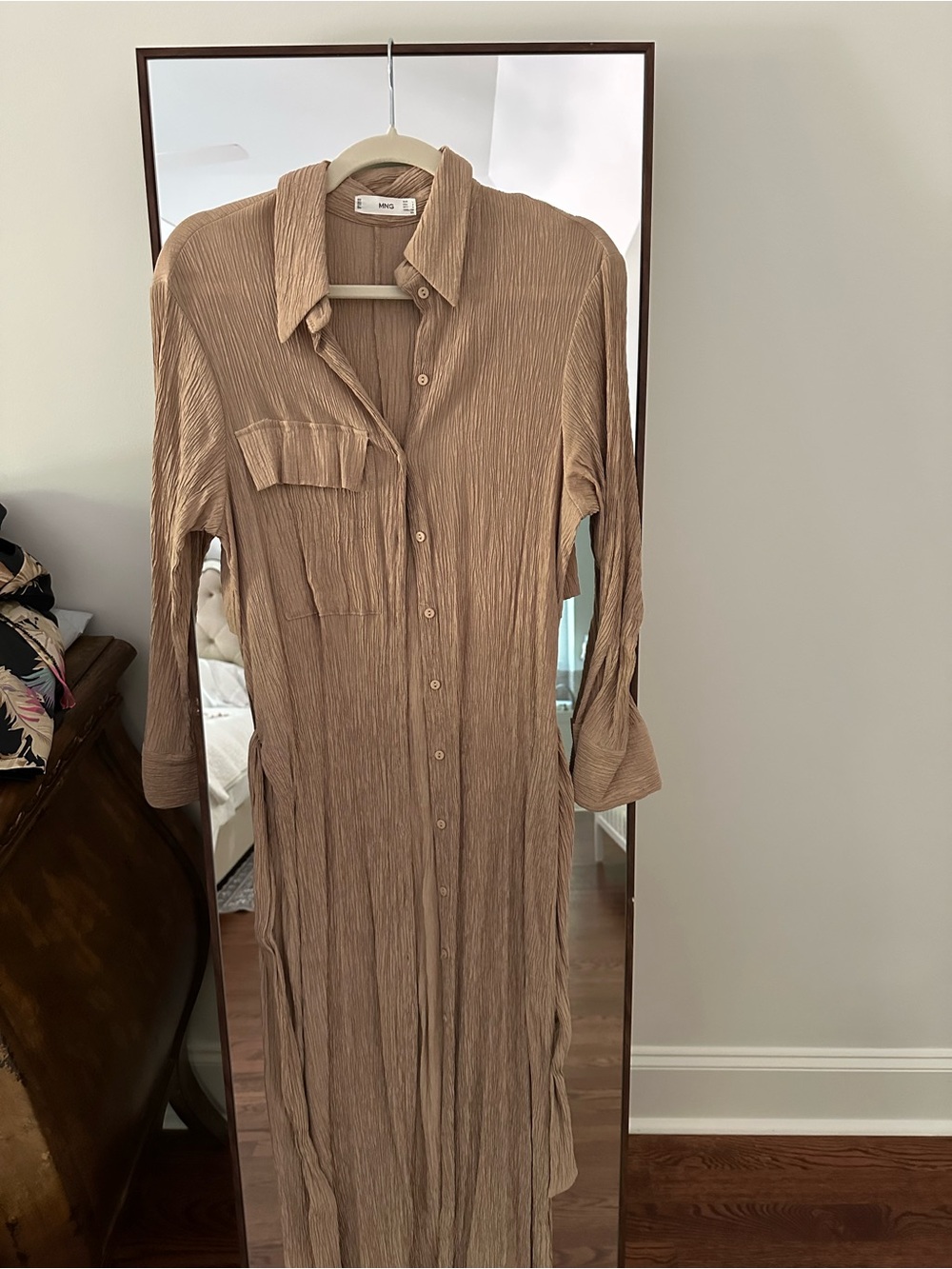Mango Taupe Button-Front Maxi Shirt Dress